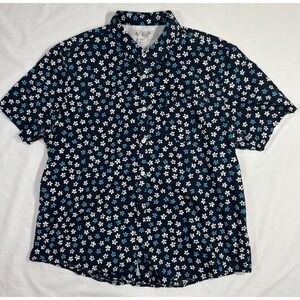 Penguin Mens XXLHeritage Slim‎ Fit Shirt Blue Floral Print Short Sleeve